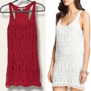 Diane Von Furstenberg Red Crochet Knit Sleeveless Mini Dress Cover-Up Resortwear
